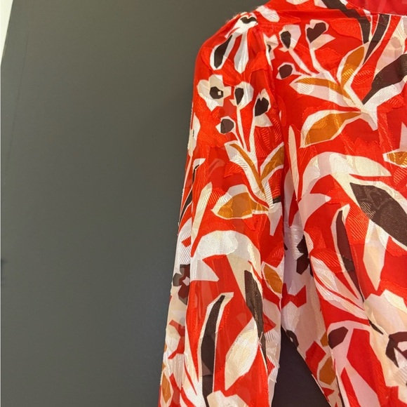 Massimo Dutti size 6 EUC button up sheer wrap Red and White Wrap Dress - Picture 4 of 16